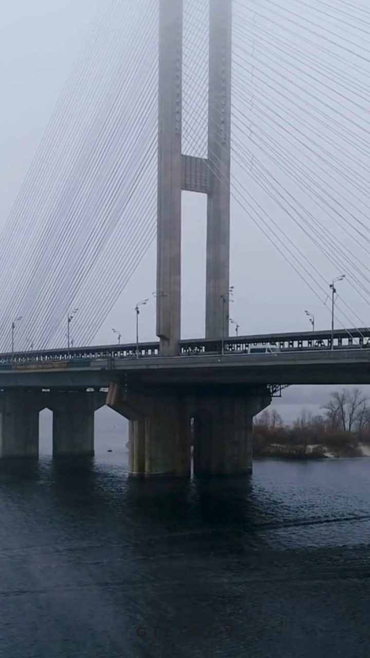 Cable-stayed bridge in fog