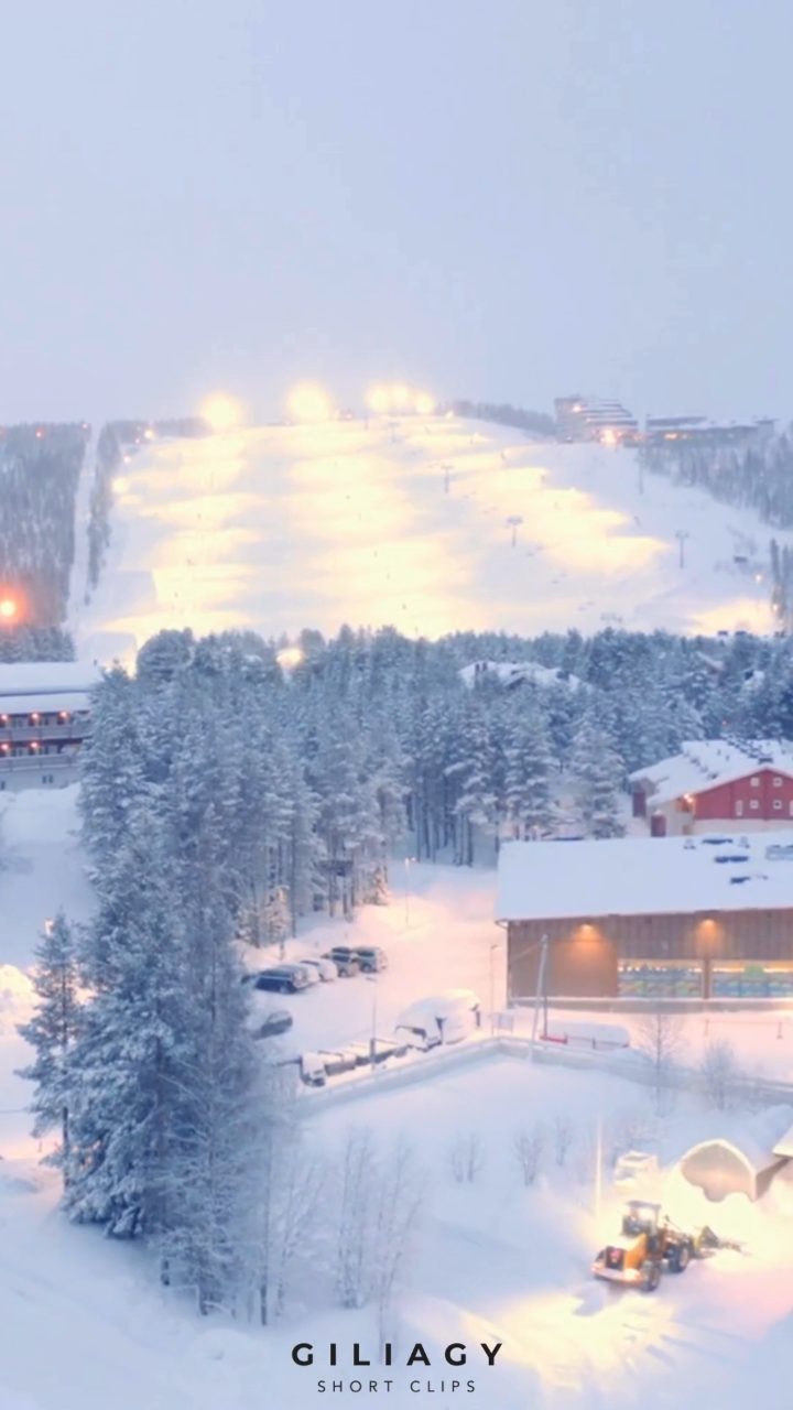 Night aerial of a snow-covered village